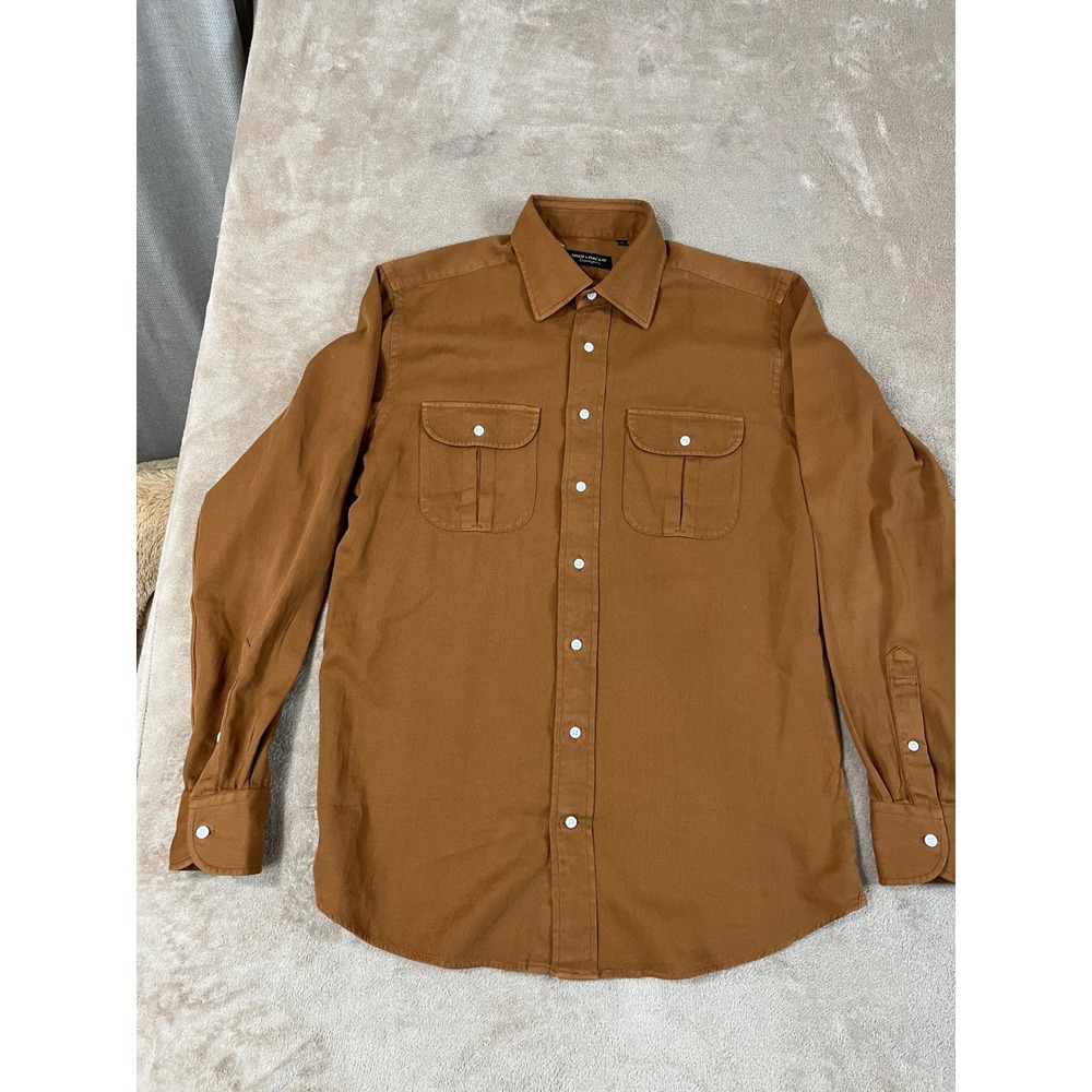 Spier & Mackay Contemporary Shirt Men Size 15 1/2 Caramel Brown Long Sleeve EUC